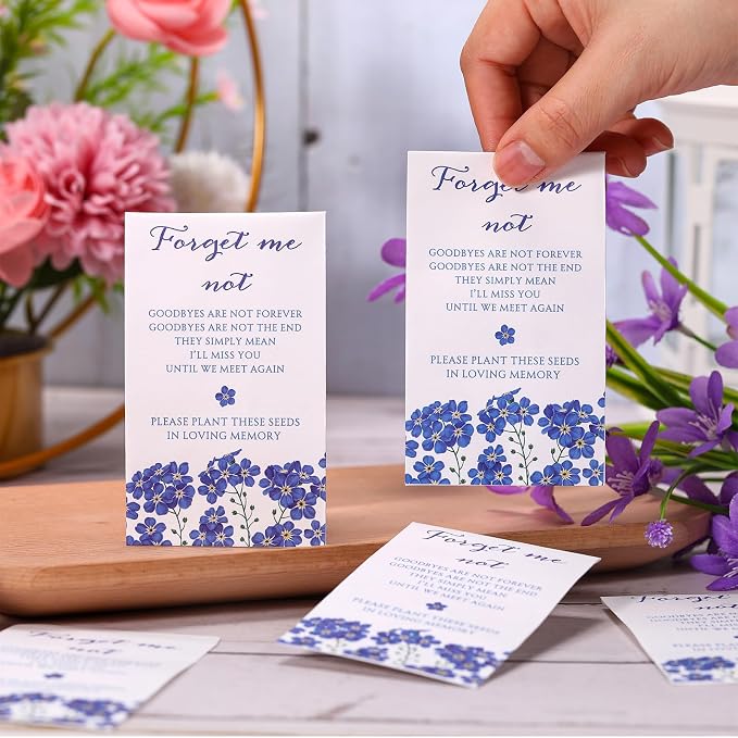 Fumete 120 Pack Forget Me Not Seed Mini Envelopes Resealable Seed Organizer Storage Bag Funeral Celebration of Life Packets for Memorial Day Veterans Day Funerals Loss of Loved One, 3.9 x 2.4 Inch