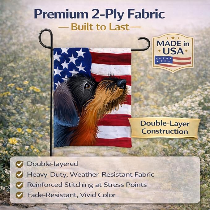 Caroline's Treasures CK6539GF German Wirehaired Pointer American Flag Garden Flag Mailbox Flag Decorative Yard Flag Banner Outside Patio Artwork Yard Flower Beds, Garden Size, Multicolor