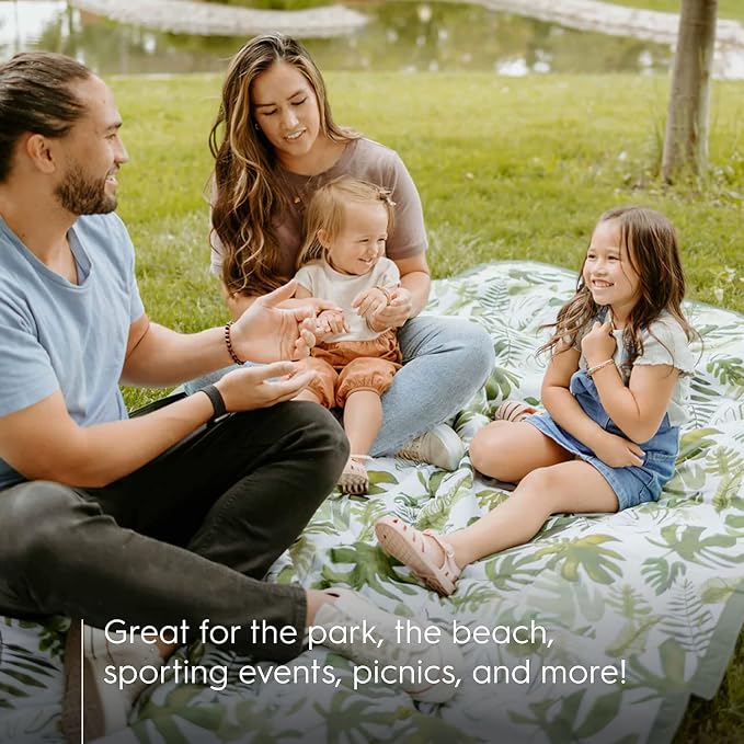Little Unicorn 5'x5' Outdoor Family Picnic & Beach Blanket | Durable & Water-Resistant Fabric | Compact Fold & Easily Wipes Clean | Zipper Pocket (Tropical Leaf)