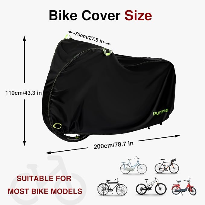 Puroma Bike Cover for 1/2/3 Bikes, 210D Waterproof Outdoor Storage Bicycle Covers Rain Sun UV Dust Wind Proof with Lock Hole for Mountain Road Electric Bike