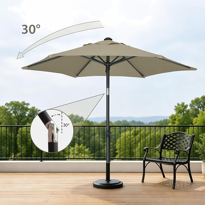 AMMSUN 6ft Patio Umbrella Outdoor Table Umbrellas with Push Button Tilt, UPF50+ Premium Steel Pole and Ribs for Deck, Lawn, Garden, Backyard & Pool (Khaki)