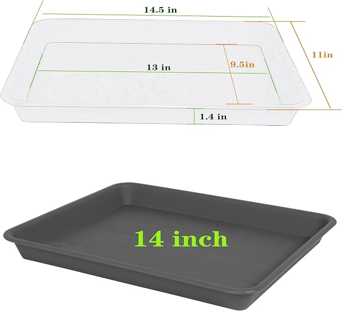 VUWEZ Rectangle Plant Tray, Plant Drip Tray, Plant Pot Saucers, Plant Germination Trays, Plant Saucers, 14.5'' x 11'' x 1.5'' (2 pack), Gray