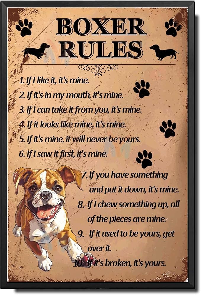Metal Sign Tin Sign Vintage Wall Art Boxer Rules Gardening Decor Gift for Restaurant 6×8 Inches with Metal Frame