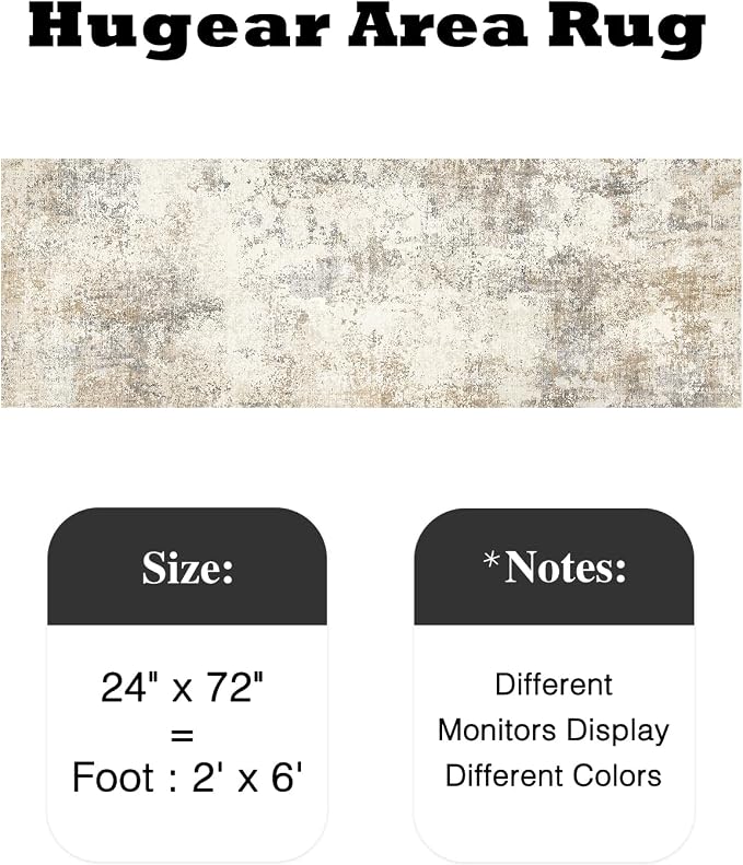 2x6 Beige Brown Modern Abstract Washable Runner Rug for Hallway | Low Pile, Non Slip, Modern Abstract Style, Soft Hallway Runner Rug for Kitchen, Entryway, Laundry Room, Home Decor