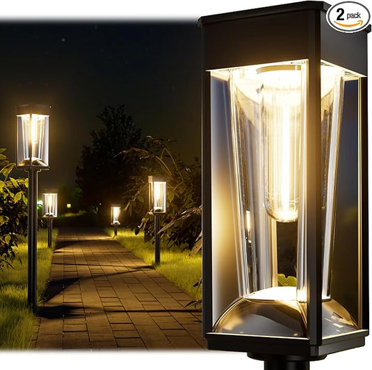 BITPOTT Solar Lights Outdoor, 2-in-1 Warm&Cool, 2 Pack Bright Solar Pathway Lights Waterproof IP65, Long Lasting Solar Path Light for Yard, Patio, Lawn, Garden, Landscape Decoration Lighting