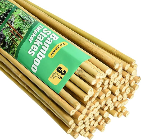 Jollybower 7/20" D 3 Feet Bamboo Stakes 50 Pack, Thicker Heavy-Duty Plant Stakes, Natural Garden Stakes for Bean, Tomato, Bean, Flowers,Trees Potted and Climbing Plant Support