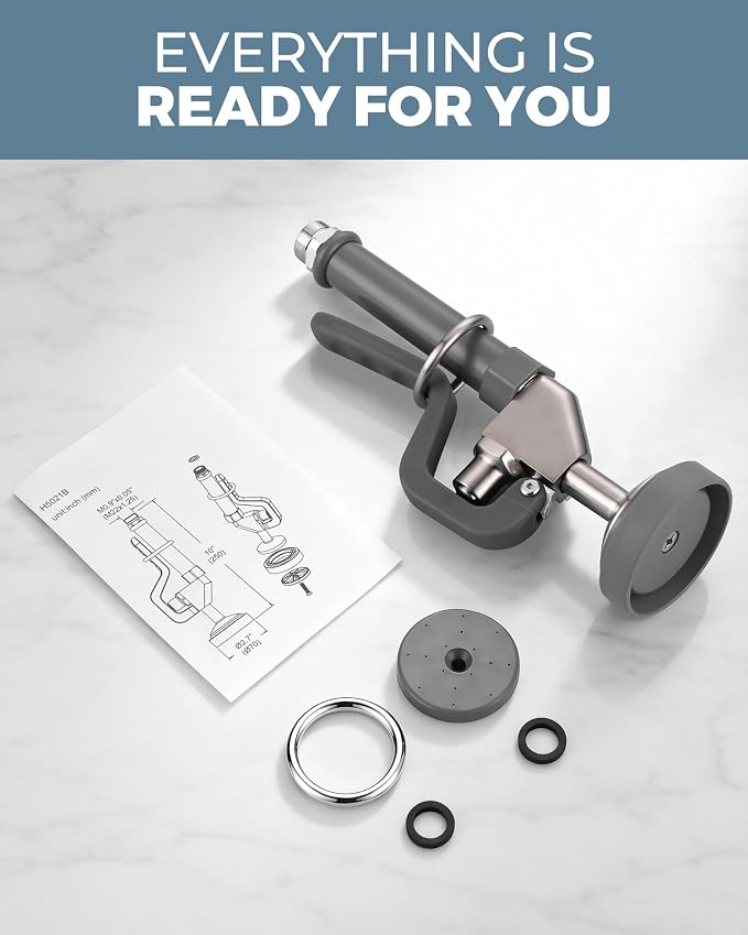 Commercial Pre Rinse Sprayer Head: 7/8"-20UNEF Handle Grip Assembly Pre Rinse Sprayer with - 1.3/3.85 GPM High Pressure Spray Head - Sink Faucet Replacement Part - Gray and Brushed Nickel
