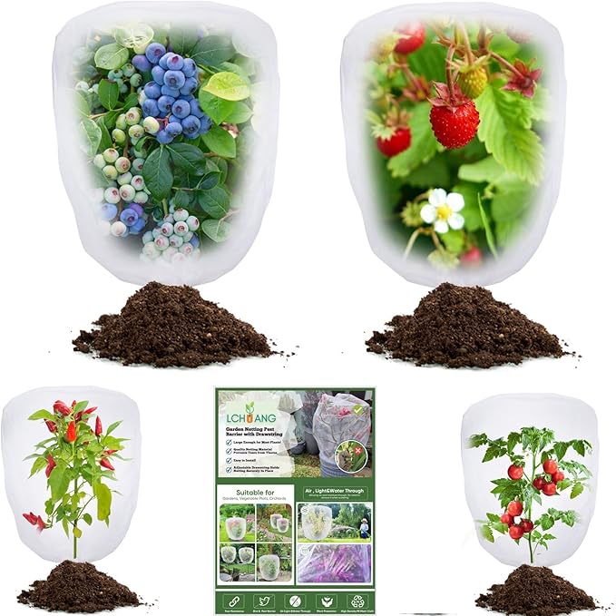 Bird Netting for Garden Protection - 4 Pack Garden Netting Pest Barrier with Drawstring,Mosquito Net Tomato Protective Cover Garden Plant Netting for Blueberry Bushes (5Ft x 4Ft+3.2FT x 2.7FT/4PACK)