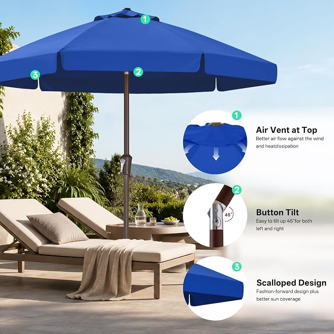 ABCCANOPY 7.5ft Scalloped Patio Umbrella, Outdoor Table Umbrella with Tilt and Crank, Fiberglass Ribs Deck Umbrella for Patio, Pool, Garden, Picnic (Royal Blue)