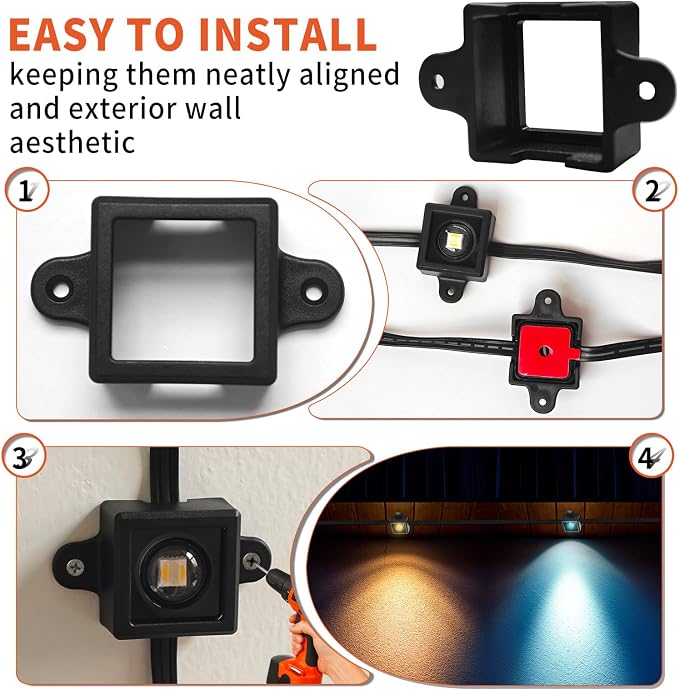 40 Set Light Clips for Govee Permanent Outdoor Lights Compatible with H705 H805 Non-pro Version Outdoor Light Mounting Bracket Clips & Screws (Black)