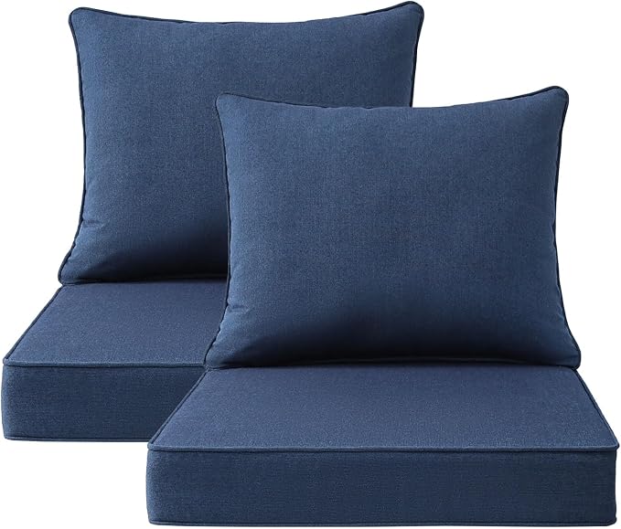 Unimatta Sunbrella Outdoor Chair Cushions Set, 22" x 22", Set of 2, Water-Repellent, Fade Resistant, Deep Seat Bottom and Back Cushion for Backyard, Couch, Sofa and Patio Furniture, Specrtum Indigo