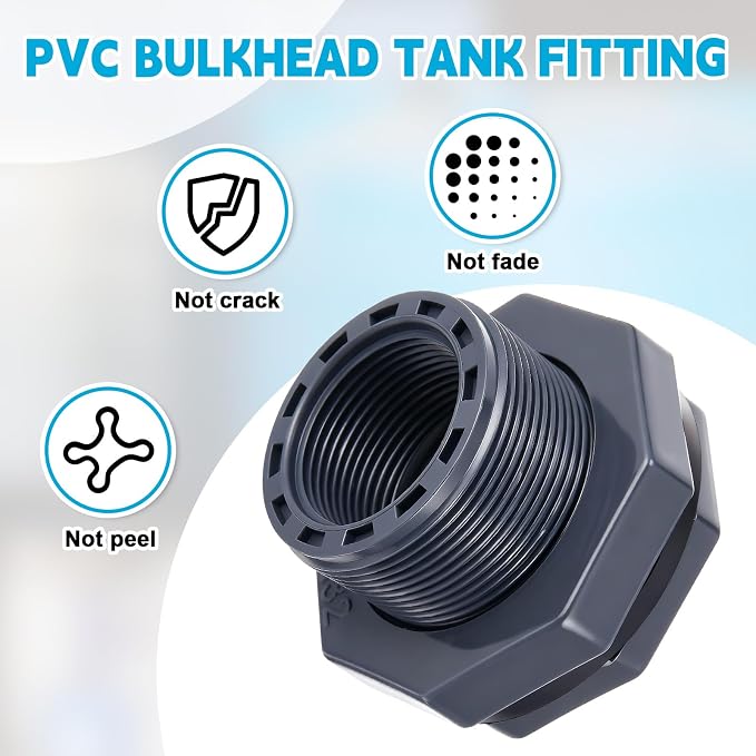 Bulkhead Fitting PVC Water Tank Connector Plumbing Pipe Threaded Bulkhead Fitting NPT for Rain Barrels, Water Tanks, Aquariums, Tubs, Pools (4 Pcs,1-1/4 Inch)