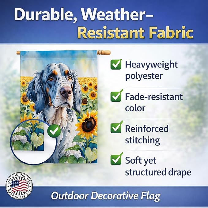 Caroline's Treasures DAC6075CHF English Setter in Sunflowers House Flag Large Porch Sleeve Pole Decorative Outside Yard Banner Artwork Wall Hanging, Polyester, House Size, Multicolor