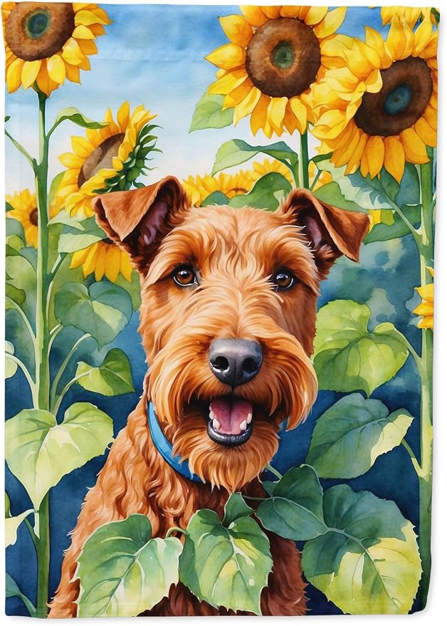 Caroline's Treasures DAC6099CHF Irish Terrier in Sunflowers House Flag Large Porch Sleeve Pole Decorative Outside Yard Banner Artwork Wall Hanging, Polyester, House Size, Multicolor