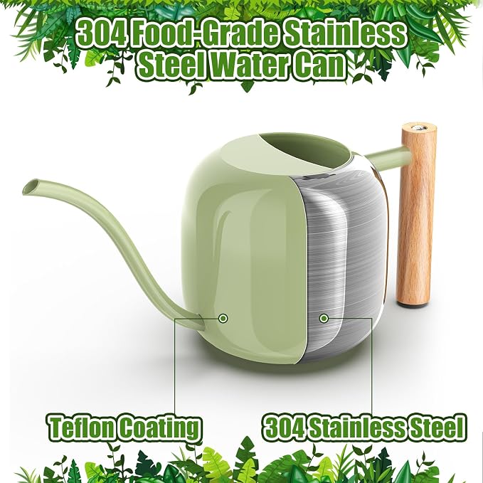 Green Moon 1.2L/41oz Metal Metal Watering Can with Long Spout, Sage Green | Metal Stainless Steel Watering Can for Indoor Plants, House Bonsai, Succulents, and Garden Flowers, Decorative Watering Cans