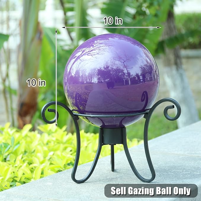 VCUTEKA Gazing Ball, 10" Stainless Steel Purple Garden Globes Outdoor Decor | Reflective stainless steel gazing ball with purple mirror finish that creates striking focal point Lawn indoors or outdoors