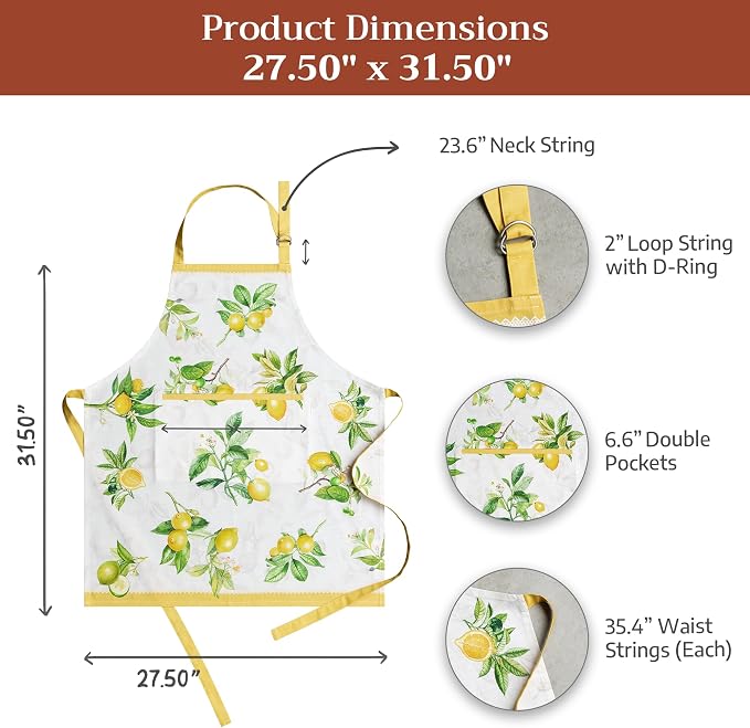 Maison d' Hermine Aprons for women with Pocket 100% Cotton (27.50"x31.50") | Adjustable Neck Strap & long ties Apron Men Chef Wedding Cooking Gardening Server Maid