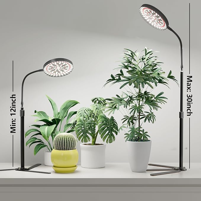 GooingTop Grow Light for Plants Indoor Growing,6000K Full Spectrum Plant Growing Lamp with White Red Blue LED for Pots Succulents Seed Starting,Height 10-32'' with Optional Dimming & Timer