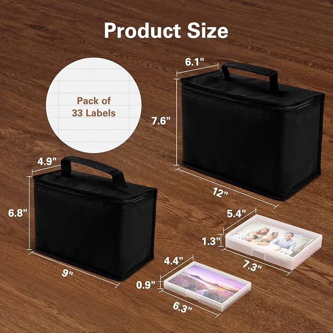 Barhon Photo Storage Boxes Set - 8 Pack 4x6 and 8 Pack 5x7, Photos Case Containers with Bag, Multi-Sized Seed Organizer with Handle for Stickers (Black)