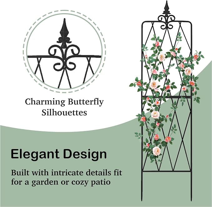 Garden Trellis for Climbing Plants Outdoor, 62"X15" Metal Trellises, Decorative Garden Fencing Flower Trellis with Durable Powder Coating for Vines Plant Rose, Vegetable Support, Black (2, Pattern-A)