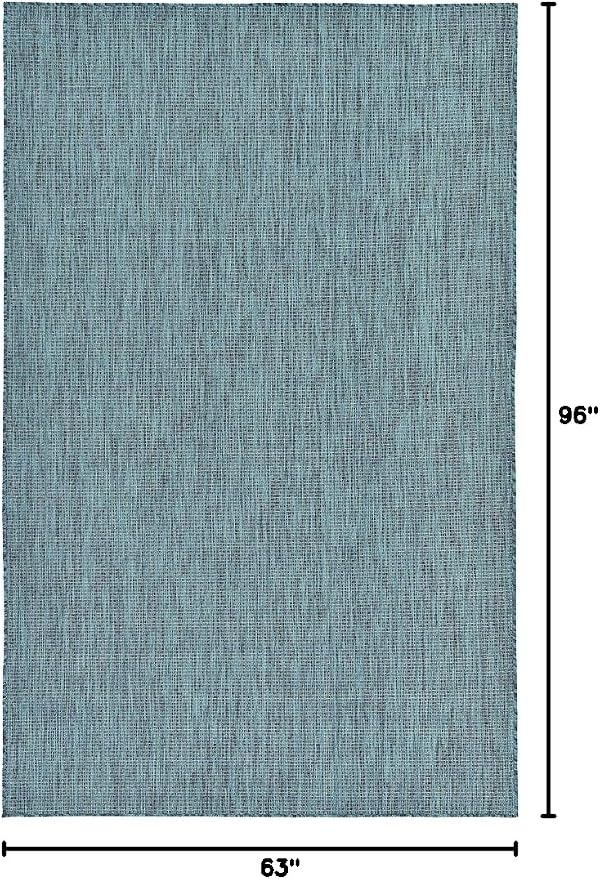 Unique Loom Collection Casual Transitional Solid Heathered Indoor/Outdoor Flatweave Area Rug (5' 3" x 8' Rectangle, Teal/Navy Blue)