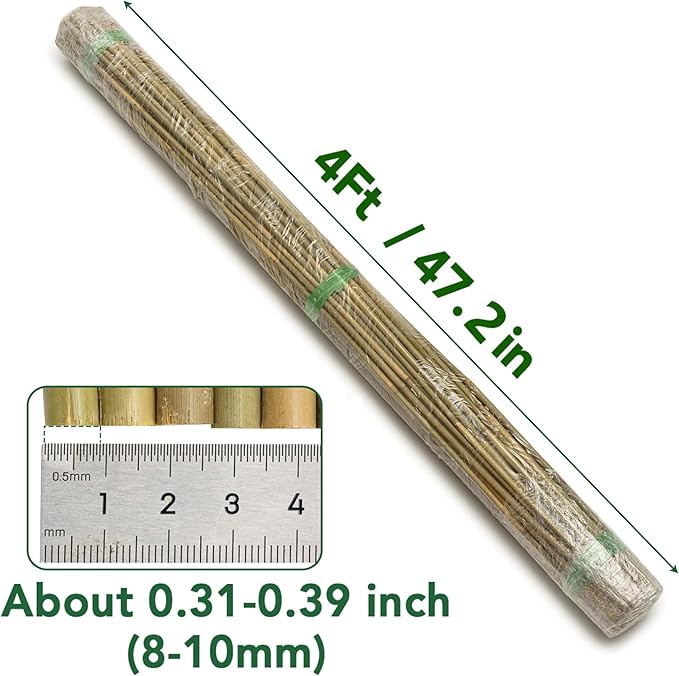 65 Pcs Bamboo Plant Stakes 4 Feet, Oltara Natural Bamboo Sticks Garden Stakes for Climbing Plants Support, Bamboo Poles,Potted Plants, Tomatoes, Beans, Flowers, Trees