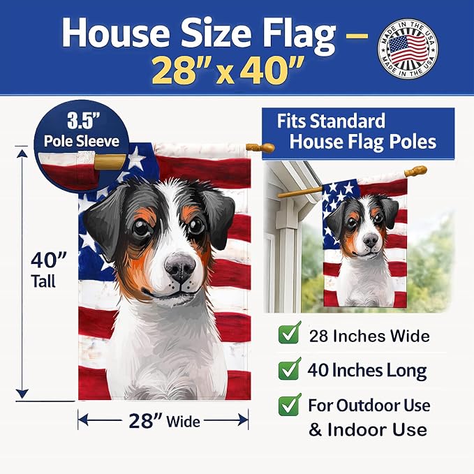 Caroline's Treasures CK6502CHF Danish-Swedish Farmdog American Flag House Flag Large Porch Sleeve Pole Decorative Outside Yard Banner Artwork Wall Hanging, Polyester, House Size, Multicolor