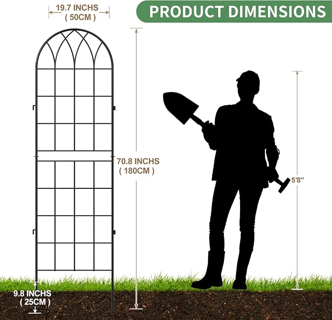 SUNYRISY 4Pack Metal Garden Trellis for Climbing Plants Outdoor, 71x20in Metal Plant Support for Flowers Tomato Cucumber Rose Vegetable Garden Courtyards Lawns Decoration, Black