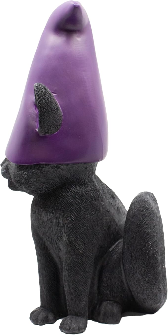 Cat Gnome 12" Tall (Black) | Cute Cat Garden Décor, Spooky Stuff, Halloween Decorations, Lucky Witch Statue