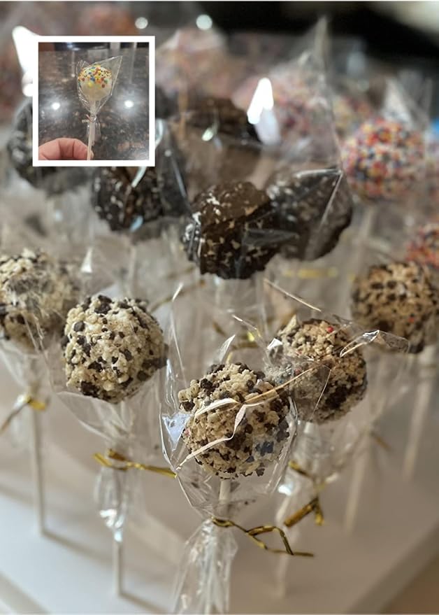 COOLAKE 600 PCS Cake Pop Sticks and Wrappers Kit, Including 200 Pcs 6 inch Paper Lollipop Sticks, 200 Pcs Clear Treat Bags Twist Ties for Cakepop, Lollipop, Hard Candy, Suckers, Chocolate