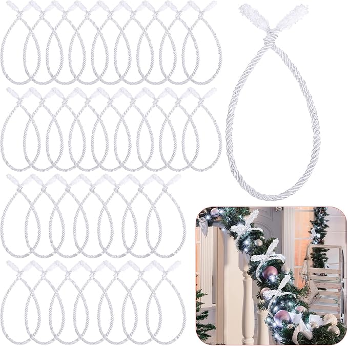 Zhengmy 32 Pcs 20 Inches Christmas Garland Ties Christmas Decorative Twist Ties for Banister Reusable and Flexible Twist for Xmas Home Decorations Holiday Craft Wrapping (White)