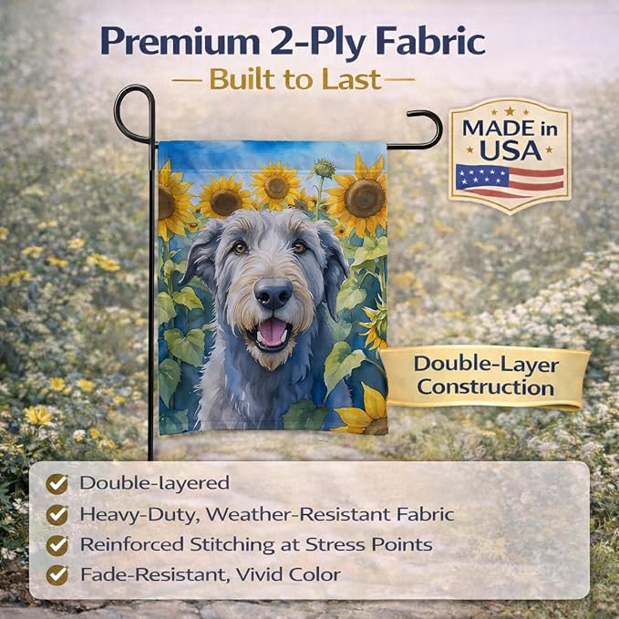 Caroline's Treasures DAC6100GF Irish Wolfhound in Sunflowers Garden Flag Mailbox Flag Decorative Yard Flag Banner Outside Patio Artwork Yard Flower Beds, Garden Size, Multicolor