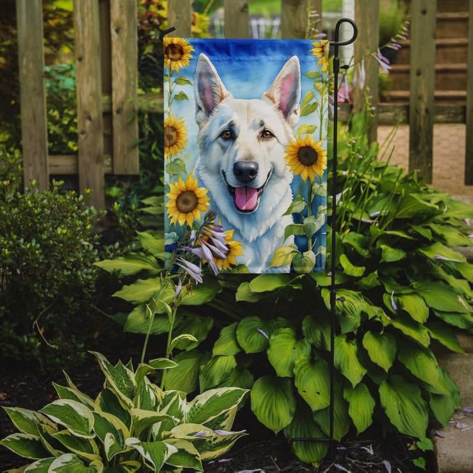 Caroline's Treasures DAC6083GF White German Shepherd in Sunflowers Garden Flag Mailbox Flag Decorative Yard Flag Banner Outside Patio Artwork Yard Flower Beds, Garden Size, Multicolor