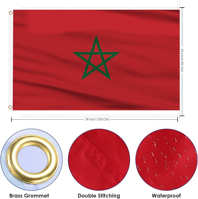 AhfuLife Morocco Flag 3x5 Ft 2 PCS, Large Morocco National Flags for Outside - Double Side with Brass Eyelets for World Cup Party Decorations, Soccer Party Bar Garden Decoration Indoor Outdoor