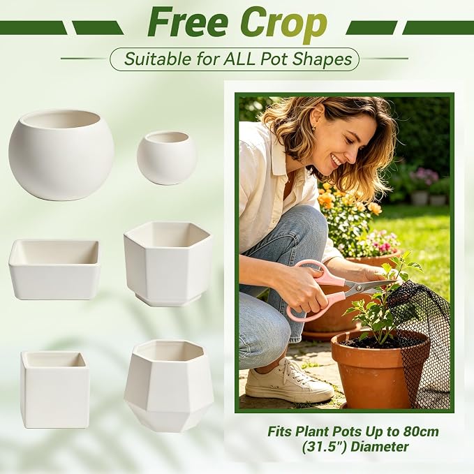 Cuttable Plant Pot Grid Set, 15.7" W x 236" L Indoor Plant Protector from Cats, Pot Soil Cover Protector from Animals with Stakes & Zip Ties for Garden Balcony, Fits Different Pot Sizes(Black)