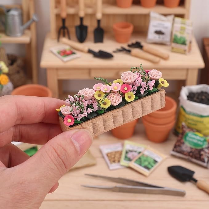 GANAZONO 2pcs Miniature Flower Bed Dollhouse Garden Planter Bed Mini Window Box Micro Landscape Decoration Fairy Garden Dollhouse Accessories