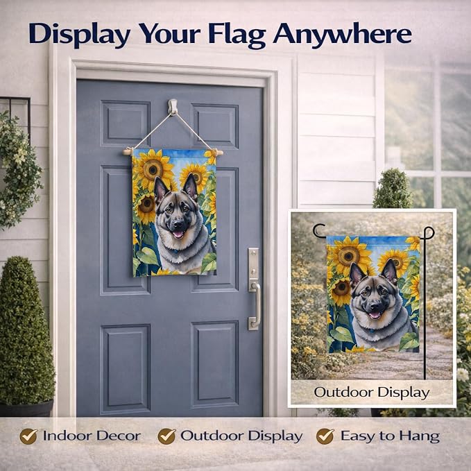 Caroline's Treasures DAC6126GF Norwegian Elkhound in Sunflowers Garden Flag Mailbox Flag Decorative Yard Flag Banner Outside Patio Artwork Yard Flower Beds, Garden Size, Multicolor