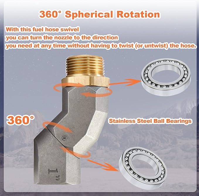 (1" NPT, 1PCS) Fuel Hose Swivel 360 Rotating Connector for Fuel Transfer Pump Fuel Nozzle Multi Plane Fuel Plane Swivel