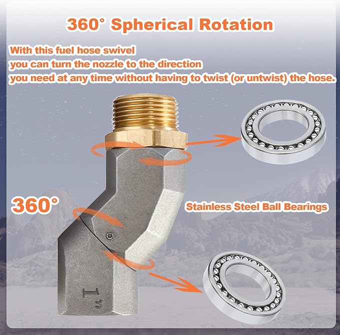 (1" NPT, 2PCS) Fuel Hose Swivel 360 Rotating Connector for Fuel Transfer Pump Fuel Nozzle Multi Plane Fuel Plane Swivel