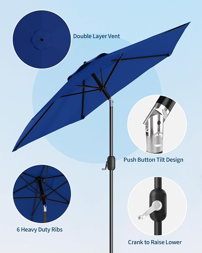 7.5 ft Outdoor Patio Umbrella, Navy Blue