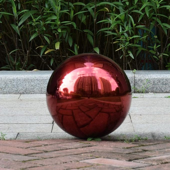 12 Inches Red Stainless Steel Gazing Ball, Mirror Garden Globe, Home Decor