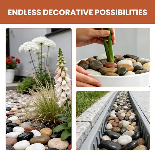 12lbs Polished River Rocks for Landscaping, 2-3 Inch Mixed Pebbles for Garden, Decorative Stones for Plants, Potted Succulents, Fish Tank, Aquarium Decor, Outdoor Yard & Walkways