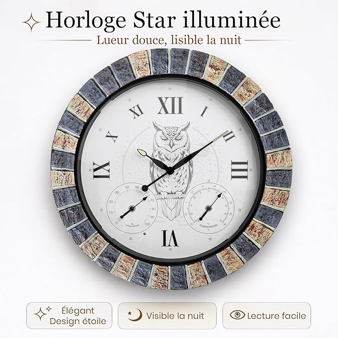 18 Inch Outdoor Clocks Waterproof with Thermometer Hygrometer, Illuminated Smart Night Light Large Patio Outdoor Wall Clock, Silent Battery Operated Outdoor Clock for Garden Pool Porch