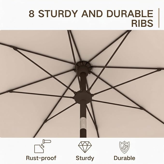 Kingdura 10FT Outdoor Patio Umbrella, Round Market Table Umbrella with Push‑Button Tilt and Crank Lift, 8 Sturdy Metal Ribs, UV50+ Protection Canopy for Backyard, Lawn, Deck, Poolside, Garden (Beige)