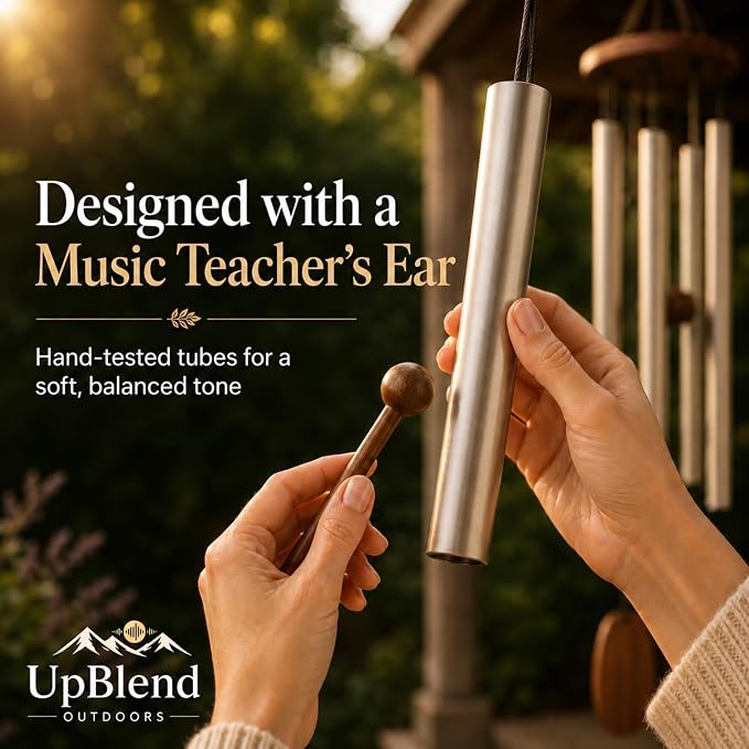 Silver Wind Chimes for Outside Deep Tone, 28 Inch Havasu Hand Tuned E Major Wind Chime, Adjustable Clapper, Aluminum Beech Wood Garden Patio Porch Decor, Memorial Housewarming Gift