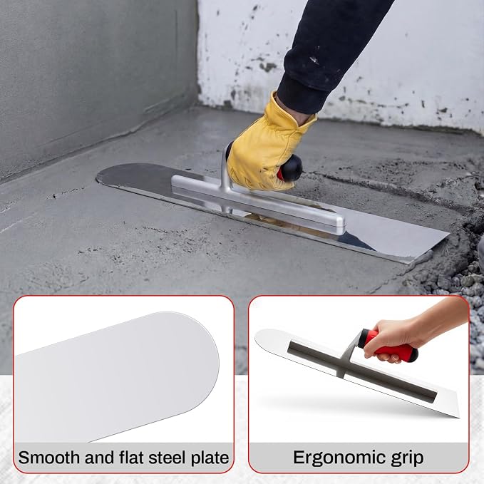 Large 20" & 16" Concrete Finishing Trowel Set, Stainless Steel Masonry & Plastering Finishing Trowels, Square & Round End Trowels with 6" x 3" 1/4" R Edger, DIY Patio, Driveway & Small Projects