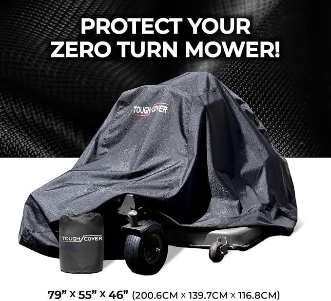 Tough Cover Zero Turn Mower Cover - 600D Fabric, Black - Waterproof UV Defense & Wind Resistance for Outdoor Use - Heavy-Duty Waterproof Cover for Tractor - Drawstring Strap for Zero Turn Lawn Mower