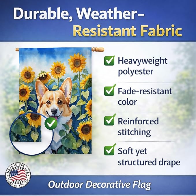 Caroline's Treasures DAC6062CHF Corgi in Sunflowers House Flag Large Porch Sleeve Pole Decorative Outside Yard Banner Artwork Wall Hanging, Polyester, House Size, Multicolor