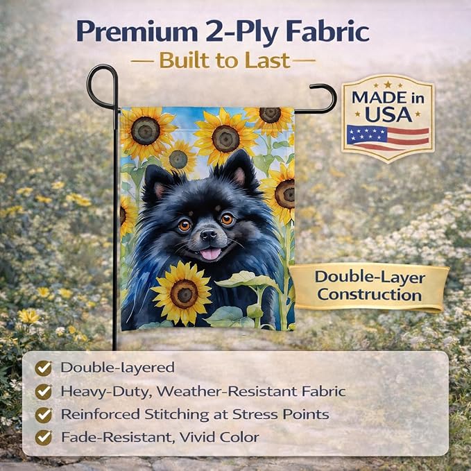 Caroline's Treasures DAC6135GF Pomeranian in Sunflowers Garden Flag Mailbox Flag Decorative Yard Flag Banner Outside Patio Artwork Yard Flower Beds, Garden Size, Multicolor