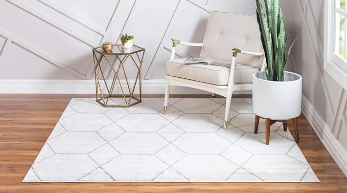 Unique Loom Trellis Frieze Collection Area Rug - Geometric (7' Square, Ivory/ Gray)